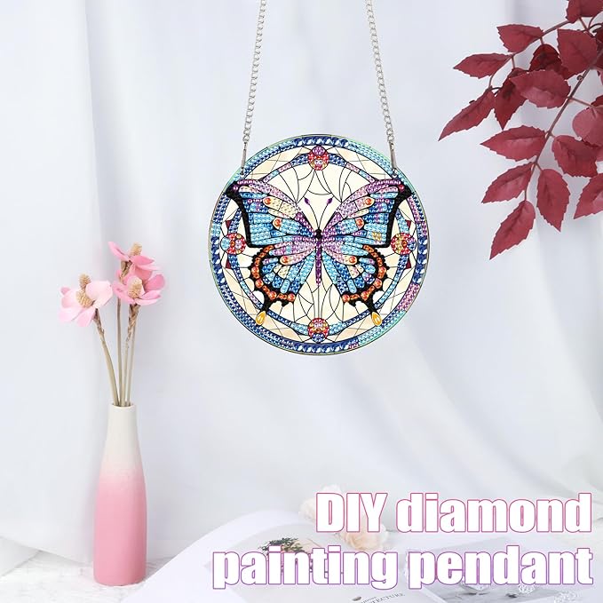 Tontut Diamond Painting Hanging Decoration Kits, Adult Beginner 5D Butterfly Diamond Art Painting, DIY Special Shape Diamond Craft Wall Garden Decoration, Gifts