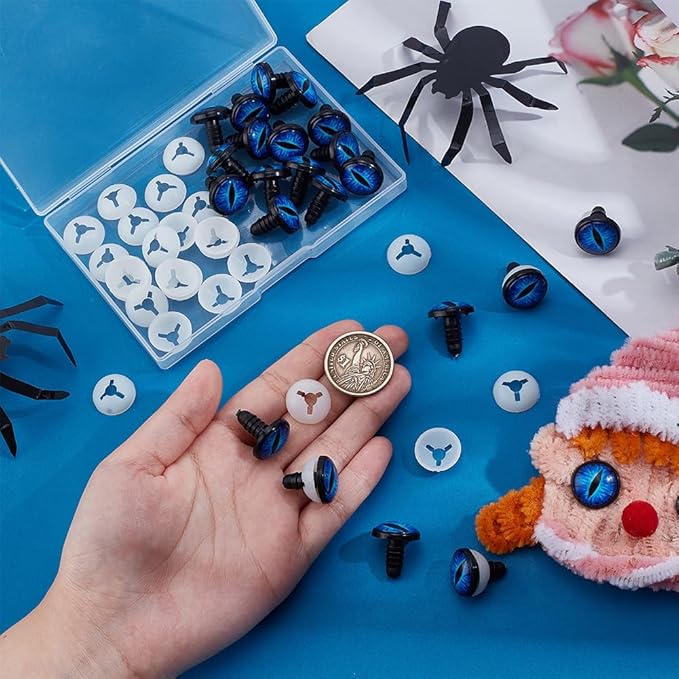 PH PandaHall 24 Sets Glow in The Dark Safety Eyes, 18mm Luminous Plastic Safety Craft Eye Dragon Eye Crochet Eyes Blue Eye Cabochons Safety Eye with Washers for Crochet Stuffed Animal Teddy Bear Decor