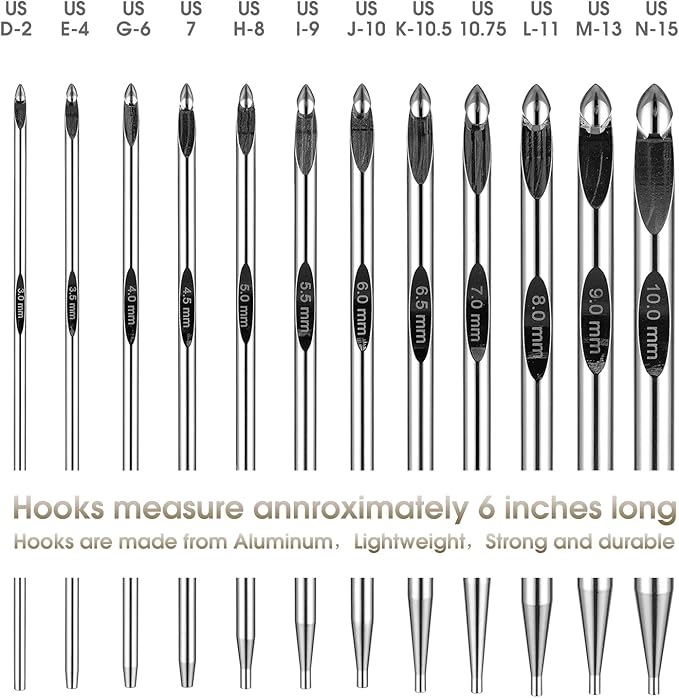 Tunisian Crochet Hooks Set Aluminum Metal Interchangeable Crochet Hook with Cable 3mm-10mm Ergonomic Crochet Hooks for Arthritic Hands 26Pic (Umber)