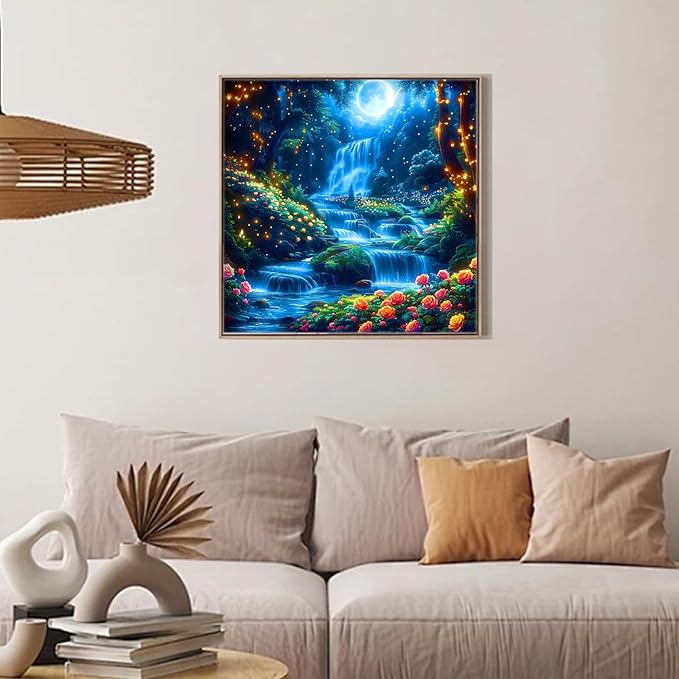 Camocin Diamond Art Kits for Adults Waterfall, 5D Waterfall Diamond Painting Kits for Adults Beginners, DIY Landscape Scenery Full Round Dots Drill Gem Art Kit for Gift Home Wall Decor 14 x 14 Inch