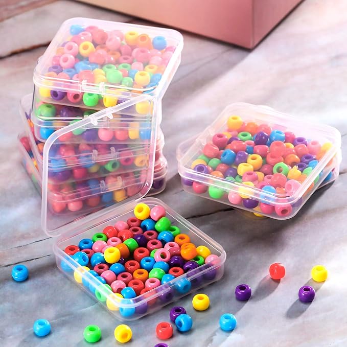 SATINIOR 12 Pack Clear Plastic Beads Storage Containers Box with Hinged Lid for Beads and More (2.75 x 2.75 x 0.67 Inch)