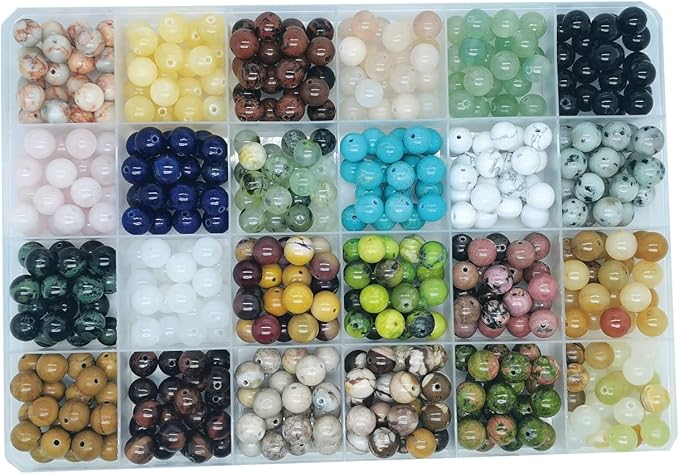 504pcs 8mm Natural Round Stone Beads Gemstone Beading Hole Size 1mm Crystal Energy Stone Healing for Bracelet Necklace Earrings Jewelry Making(24 Colors-1,8mm)