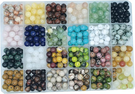 504pcs 8mm Natural Round Stone Beads Gemstone Beading Hole Size 1mm Crystal Energy Stone Healing for Bracelet Necklace Earrings Jewelry Making(24 Colors-1,8mm)