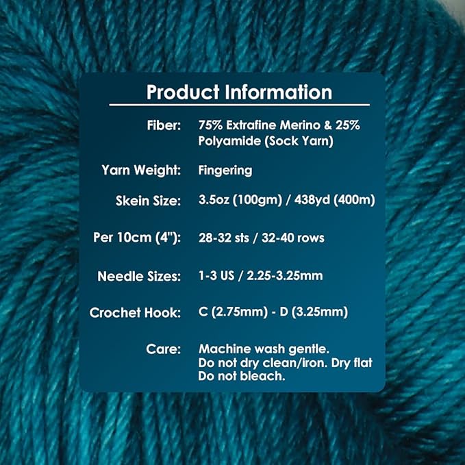 KnitPro Symfonie Fingering Weight Hand Dyed Semi-Solid Yarn Skein | Extra Fine Merino Wool & Polyamide Blend for Knitting & Crocheting, Oeko-TEX Certified 400m, 100g | Terra Peacock Green