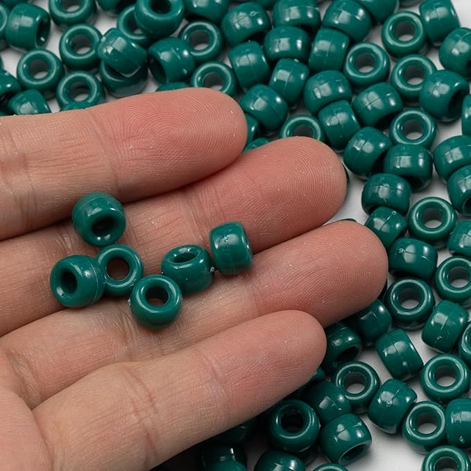 1000 Pcs Acrylic Pony Beads 6x9mm Bulk for Bracelet Necklace Jewelry Making Earring Hair Braiding Kandi Beads (Blackish Green)