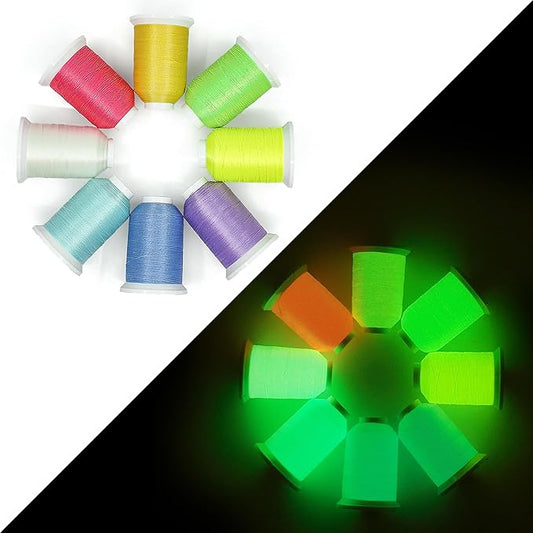 8 Colors Luminary Glow in The Dark Embroidery Machine Thread Kit, 30WT(150D/2), 500m/SP Glow in the Dark Thread for Embroidery, Quilting, Hand Crafts & Sewing