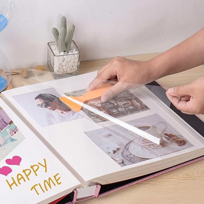 Super Large Photo Album Self Adhesive Scrapbook Album for 4×6 5×7 8×10 10×12 or Bigger Pictures DIY Magnetic Linen Cover Album 80Sheets/160Pages DIY Photo Album(Pink)