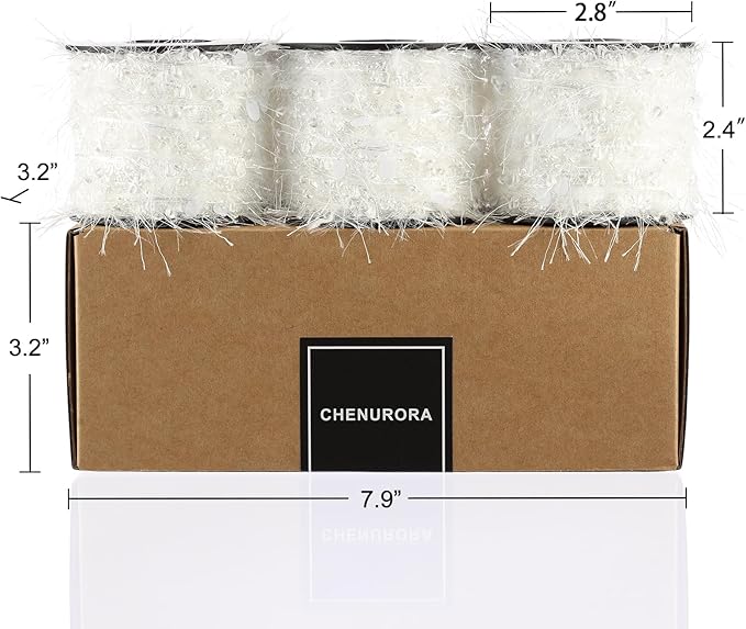 Artisanal Yarn Collection Multifiber Fancy Yarn for Knitting Crocheting Crafts DIY, Set of 3 Rolls (White Teardrop Sequins)