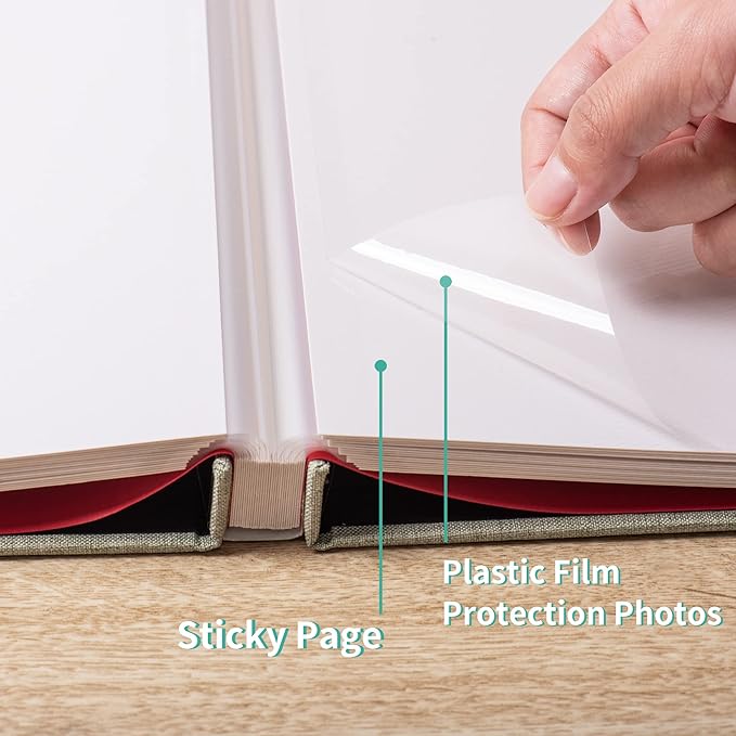 Large Photo Album Self Adhesive Scrapbook Album for 4x6 6x8 8x10 Pictures 12.6"x11" Inch 40 Pages Linen Cover Magnetic Photo Album with A Metallic Pen and DIY Sticker(Grass Green)