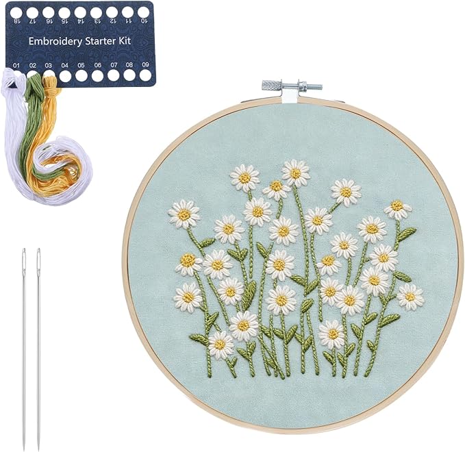 Zelphvt Embroidery Kits for Beginners Daisy Flower Beginner Cross Stitch Kits Embroidery Kit Flowers DIY Needlepoint with Floral Pattern Including Hoop Threads and Instruction