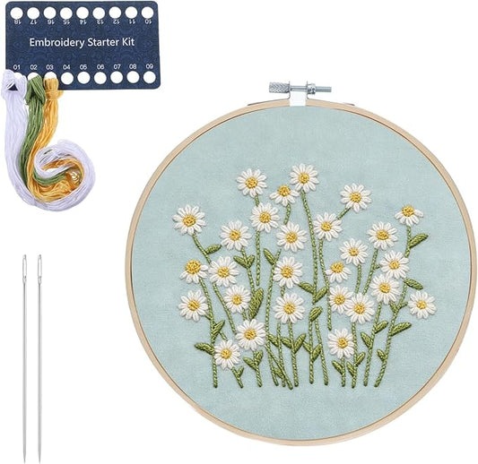 Zelphvt Embroidery Kits for Beginners Daisy Flower Beginner Cross Stitch Kits Embroidery Kit Flowers DIY Needlepoint with Floral Pattern Including Hoop Threads and Instruction