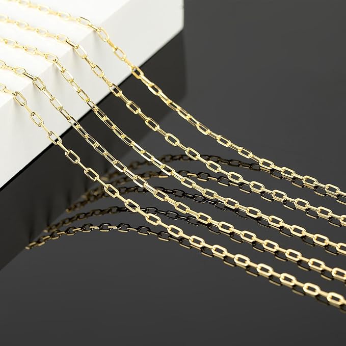 KYUNHOO 32.8 Feet Small Paperclip Chain Spool Light Gold Plated Chain Bulk Soldered Cable Link Craft Chain for Necklace Bracelet Ankle Jewelry Making with Jewelry Clasps