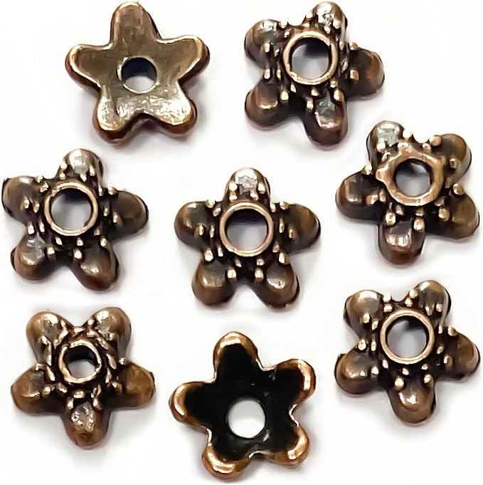 Heather's cf Flower Bead Caps Custom Fancy Charm Jewelry Making Spacer Kit Findings Bulk Vintage for Bracelets Earrings Necklaces Rings Beading Supplies Craft Non Tarnish DIY (Copper Star - 500 Pcs)