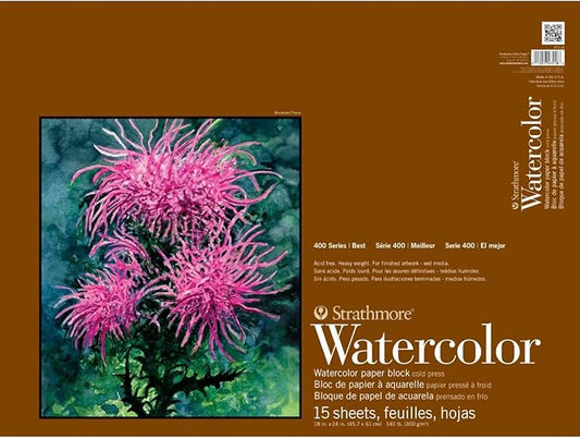 Strathmore 400 Series Watercolor Block, Cold Press, 18"x24" Bound (4 sides), 15 Sheets/Block