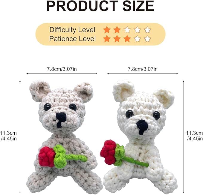 Crochet Kit for Beginners, Learn Crochet Animal Kit, Include Video Tutorial & Manual, Easy Knitting Yarn for Adult & Kid 12+, DIY Valentine's Holiday Gift Idea(2pcs Westie Puppy)