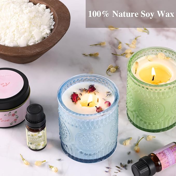 DARJEN Candle Making Kits - Soy Candles Making Supplies for Adults Including 4 Candle Jars(Amber, Purple, Blue, Green), Candle Tins, Wax, Scents, Dried Flower & More, DIY Arts & Crafts Kits Home Decor