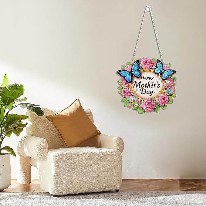 BAWKENTON Mother's Day Hanging Diamonds Art kit for Adult, DIY Diamonds Painting Art Kit, 7.68x7.27in Acrylic Diamonds Painting Board Kit Ornament, Special Crystal Diamond Hanging Ornament