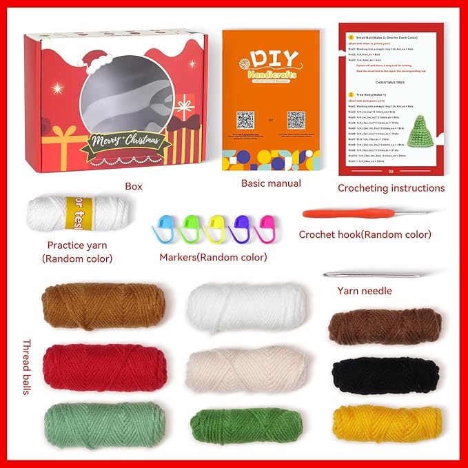 Crochet Set - Beginner Friendly Crochet Set with Step by Step Teaching Videos and Crochet Pattern Manuals (Christmas Finger cots)