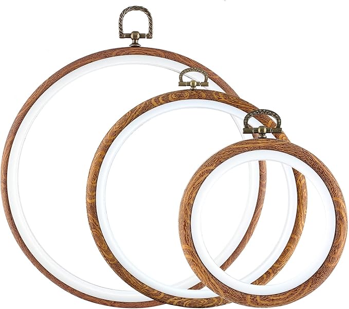 piutouyar 3 pieces round embroidery hoop set imitated wood display frame embroidery hoops circle cross stitch hoop ring for art craft sewing and hanging ornaments decor (4"+6.7"+8.4")