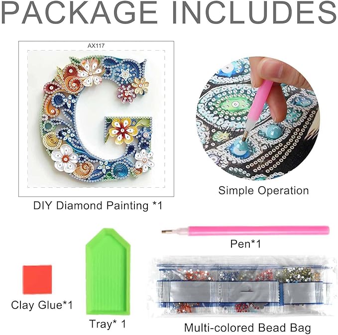 MVVMTOP Diamond Painting Kit, 5D DIY Letter G, Special Shape Crystal Artificial Diamond Art Partial Mosaic Handicraft for Beginners, Wall Decor Gift for Bedroom, Office, Living Room 6.7x6.7in