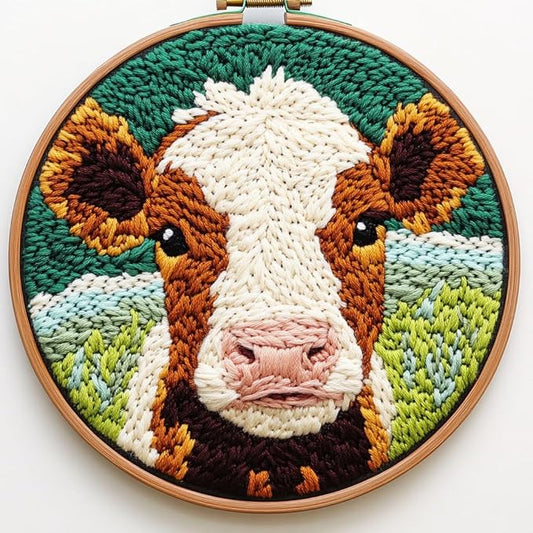 DIY Punch Needle Kits for Beginners Jersey Cow with Hoop Embroidery Punch Needle Starter Craft Set Easy for Adults and Children Festival Gift and Decoration 20x20cm-4