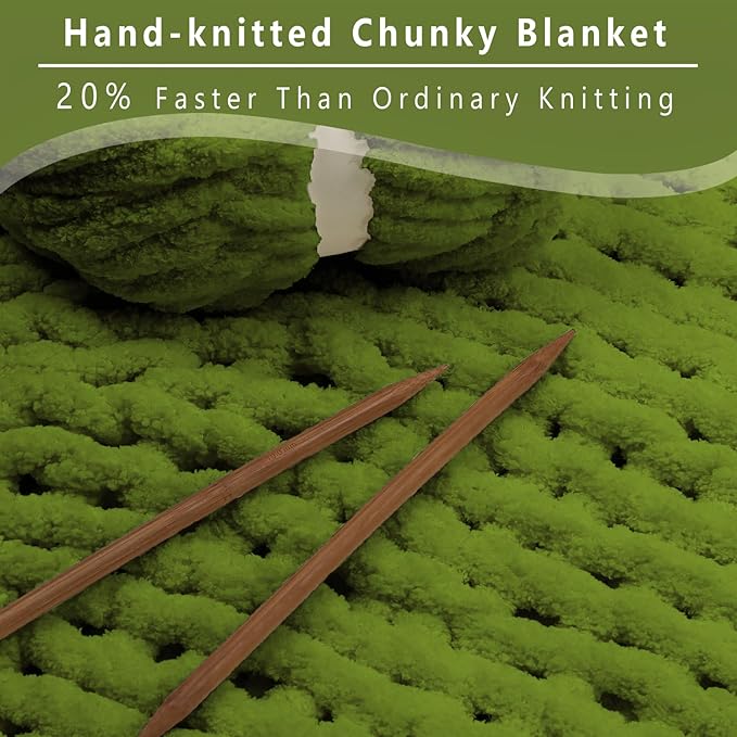 8 Pack Olive Green Chunky Yarn for Hand Knitting, Chunky Chenille Yarn, Jumbo Big Thick Chunky Yarns for Crocheting, Super Bulky Chunky Knit Blanket Yarns (27.9 yds,7.97 oz Each Skein)