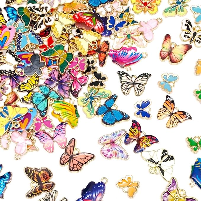 WOCRAFT 120pc Assorted Enamel Bracelet Butterfly Charms for Jewelry Making Crafts DIY Necklace Bracelet Keychain Crafting Charms Kit (SN805)
