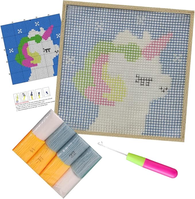 DL-YTG Latch Hook Kits Rug Alpaca Crochet Yarn Cushion Colour Pre-Printed Canvas Cover Rug Needlework DIY Hook and Latch Kit Christmas Home Decoration 30x30cm/12 X12inch