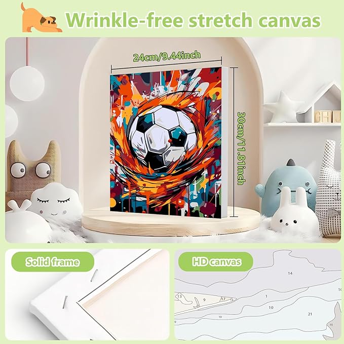 Reivworl Paint by Numbers Kit for Kids - with Frame and Easel, Soccer Paint by Number Kids Age 6-8-12 Boys Girls, Paint by Numbers for Gifts and Decor (9.5X12Inch)