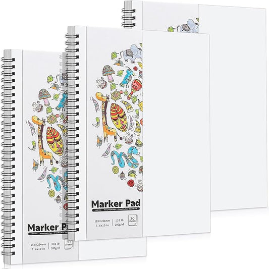3 Pack Marker Paper Pad, 7.6×10in Double Sided Bleedproof Sketch Pad, 135lb/200gsm Art Paper Spiral Sketchbook, Smooth Coloring Painting Alcohol Marker Paper for DIY, Drawing, Gift