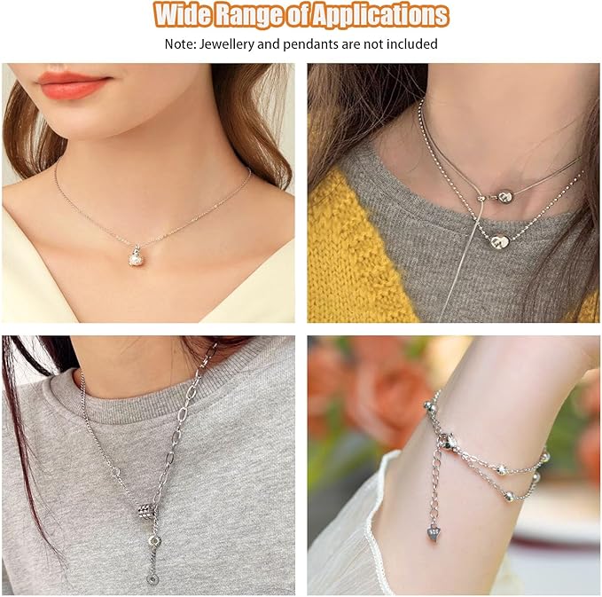 Fesorsi Silver Chain for Jewelry Making, 29.5ft 4 Style Steel Jewelry Chain, Electroplating Process, for DIY Necklace Chains, Tassel Pendants, with Jump Ring, Lobster Clasp, Pliers