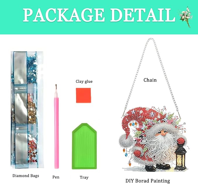 Auremi Christmas Diamond Art Pendant Kits,5D Gnome Diamond Art Diamond Painting Hanging Kits,DIY Special Shaped Diamonds Painting Suncatcher Pendant Kit for Adults for Gift Wall Home Decor