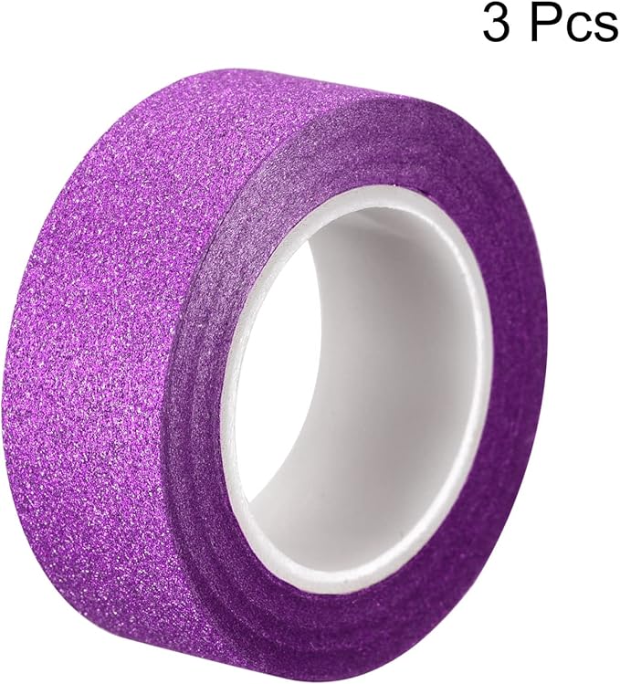 MECCANIXITY 0.6inch x 32.8ft Glitter Tape, Decorative Craft Tape Self Adhesive Stick 1.5cmx10m Rose Red for Scrapbook, DIY Arts, Gift Wrapping Pack of 3