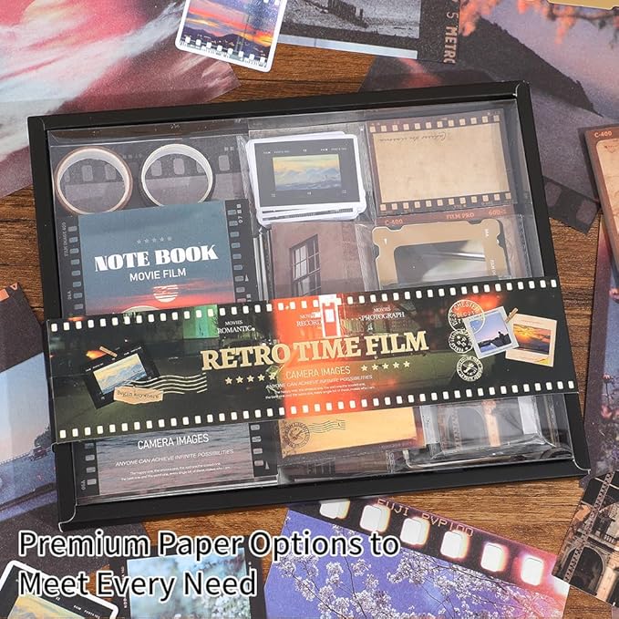 icceemee Scrapbooking Supplies Kit, Movie Film Theme Scrapbooking Kit for Bullet Junk Journaling, Stationery, A6 Grid Notebook, Flower DIY Journaling Supplies, Birthday Craft Gift for Teen Girls