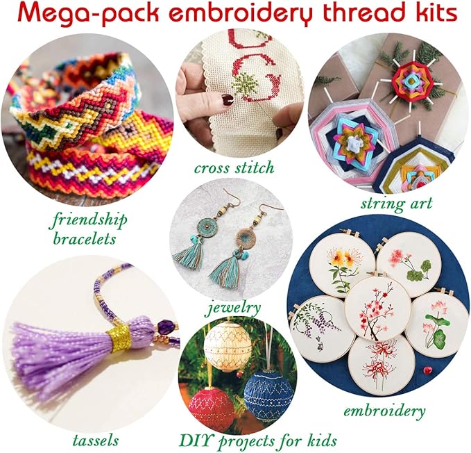 Embroidery Floss Cross Stitch Threads String Kits with Organizer Storage Box Included 108pcs Colorful Friendship Bracelets Floss with Number Stickers&Floss Bobbins &110 Pcs Cross Stitch Tool Kits