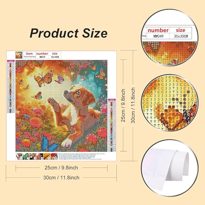WSLWXSHM Diamond Painting Kits for Adults Dog, Butterfly Round Full Drill Diamond Art Kits, 5D DIY Paint with Diamonds Crafts for Home Wall Decoration Gifts 12×12Inch, Animal