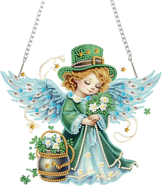 BAWKENTON St.Patricks Day Hanging Diamonds Art kit for Adult, DIY Diamonds Painting Art Kit, 9.45x8.32in Acrylic Diamonds Painting Board Kit Ornament, Special Crystal Diamond Hanging Ornament