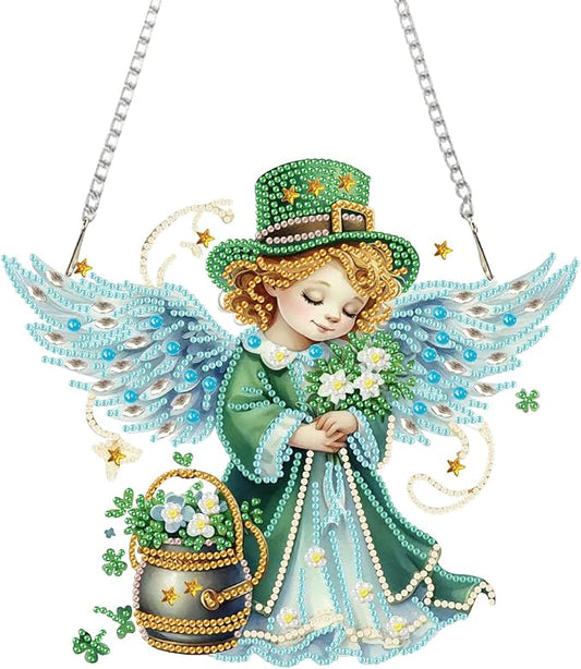BAWKENTON St.Patricks Day Hanging Diamonds Art kit for Adult, DIY Diamonds Painting Art Kit, 9.45x8.32in Acrylic Diamonds Painting Board Kit Ornament, Special Crystal Diamond Hanging Ornament