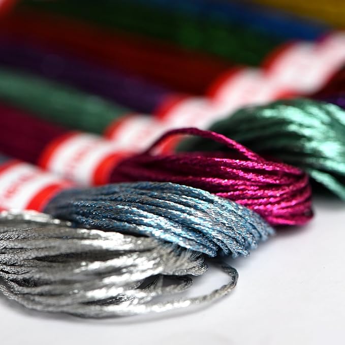 Metallic Embroidery Floss All Purpose Assorted Mix Colours Cross Stitch Tread Set 24 Skeins for Craft Needlework Hand Embroidery Bracelets
