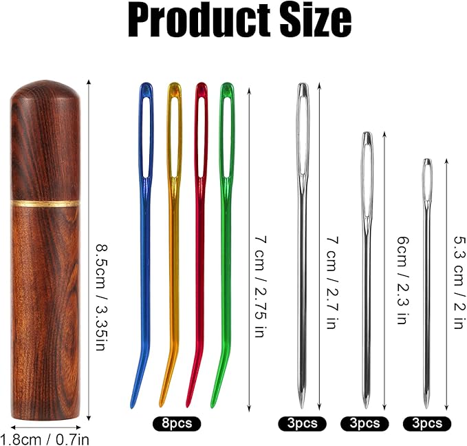 17pcs Large Eye Sewing Needles Kit, Stainless Steel Large-Eye Blunt Needles & Bent Tapestry Needles, Sharp Tapestry Needles Hand Knitting Needles with Wooden Needle Case for Crochet Projects