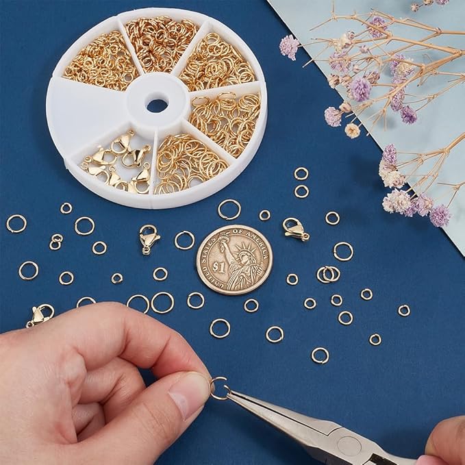 PH PandaHall 24K Gold Plated Jewelry Clasps Kit, 530pcs 4/5/6/7/8mm Open Jump Rings with 10pcs 12x7mm Lobster Claw Clasps 304 Stainless Steel Jewelry Findings for Keychain Pendants Jewelry Making