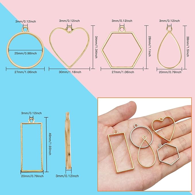 50pcs Open Bezel Pendants 5 Styles Hollow Bezel Pendants Open Frame Pendant Geometric Pressed Flower Frame for Resin Casting, Necklace, Earrings, Pressed Flower, DIY Crafts(K Gold,White K)