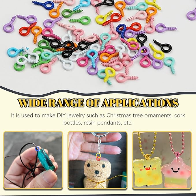 1200Pcs 2 Sizes Colorful Mini Screw Eye Pins and Open Jump Rings Kit Eye Pins Hooks Eyelet Threads Eye Screws Clasps Colored Jump Rings for Bracelet Jewelry Making (10x5mm, 8x4mm)
