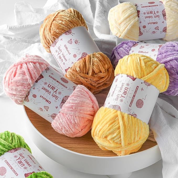 12 Pack Chenille Chunky Yarn - Baby Yarn for Crocheting Soft - Red Purple Green Pink Gray Blue Black White Velvet Yarns Crochet Blanket - Amigurumi Yarns Pack with Crochet Accessories G
