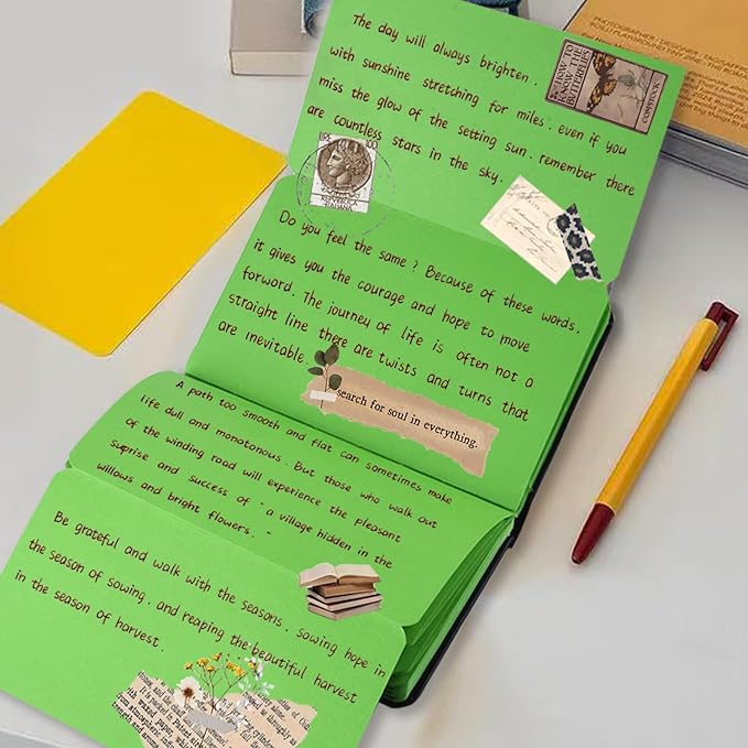 Small Premium Green Art Sketchbook,5.7 x 3.54 inches Mixed Media Notebook,34 Sheets 120 GSM Acid-Free Folding Drawing Papers, Hardcover Pocket Journal Sketchbook for All Artists