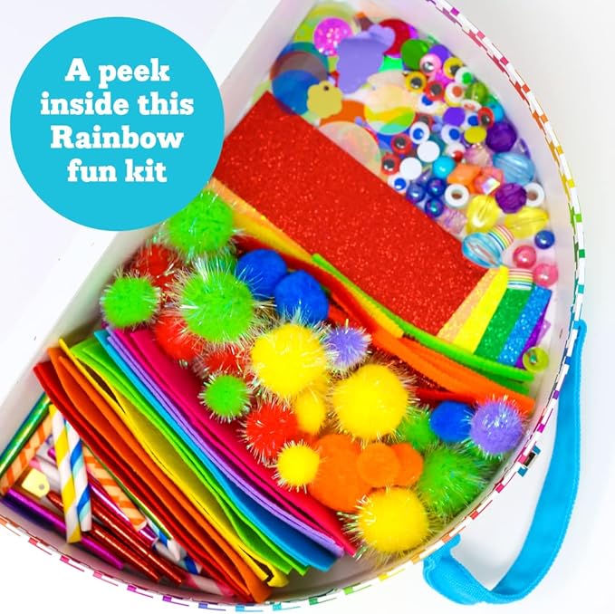 kid made modern rainbow craft kit - bulk arts & crafts supplies and materials for kids - 300+ pieces diy art box case for creative projects (ages 6+)