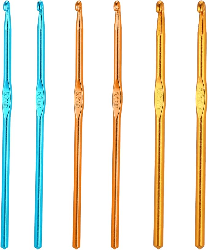 6 Pcs Crochet Hooks Set 5 mm 5.5 mm 6 mm Knitting Needles Craft Yarn Aluminum Crochet Needles for Beginners Crochet Hobbyists, US Size 8/9/10 (US H/I/J)