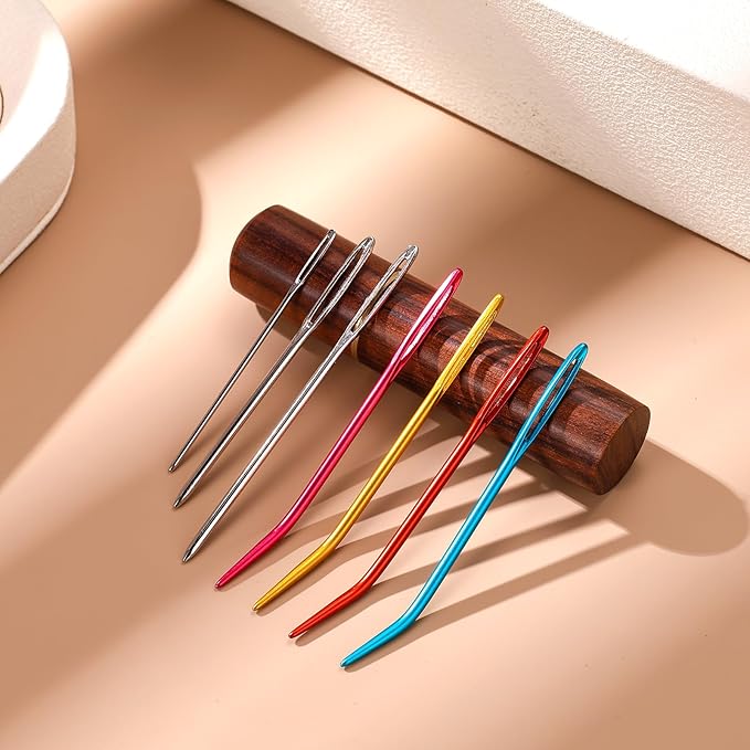 17pcs Large Eye Sewing Needles Kit with Wooden Case, Blunt Darning & Bent Tapestry Hand Yarn Needles Tool Supplies for Crochet Knitting Kandi Embroidery Projects