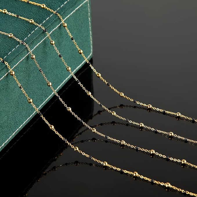 UMAOKANG 16.4 Feet Gold Chain for Jewelry Making Golden Black Ball Bead Link Chain Roll Necklace Anklet DIY Jewelry Supplies with Lobster Clasps and Jump Rings Bulk