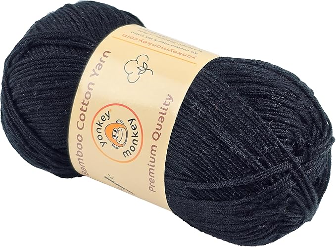 10-Pack of Yonkey Monkey 500 Grams Yarn - 70% Rayon derived from Bamboo, 30% Cotton - Imported - Black 9002